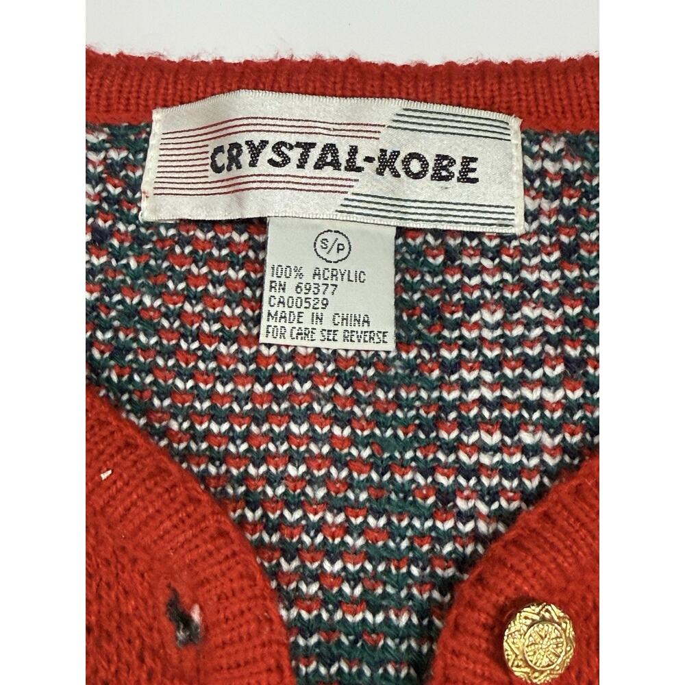 VTG Crystal Kobe S/P Cardigan Red Black Holiday Plaid Gold Button Knit Sweater - Picture 5 of 6